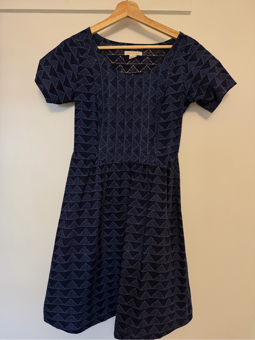 Navy Blue Geometric Patterned Short-Sleeve Women’s Dress